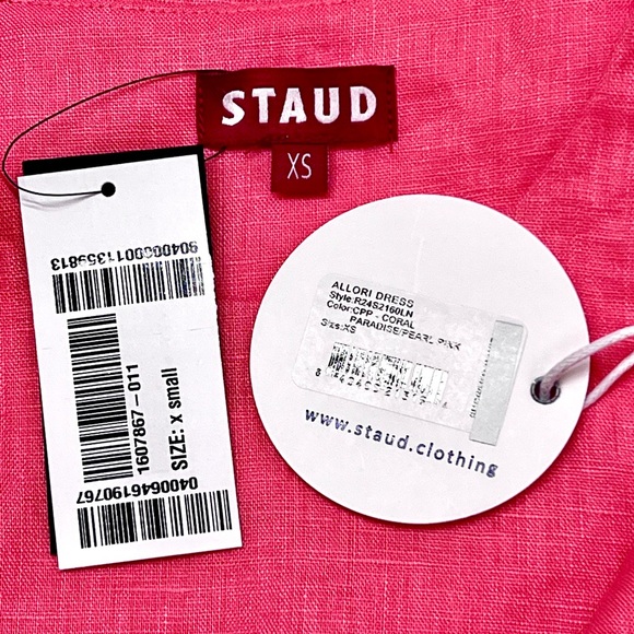 πΊπHPππΊ NWT Staud Allori Mini Dress Coral Paradise/Pearl Pink - Picture 16 of 16